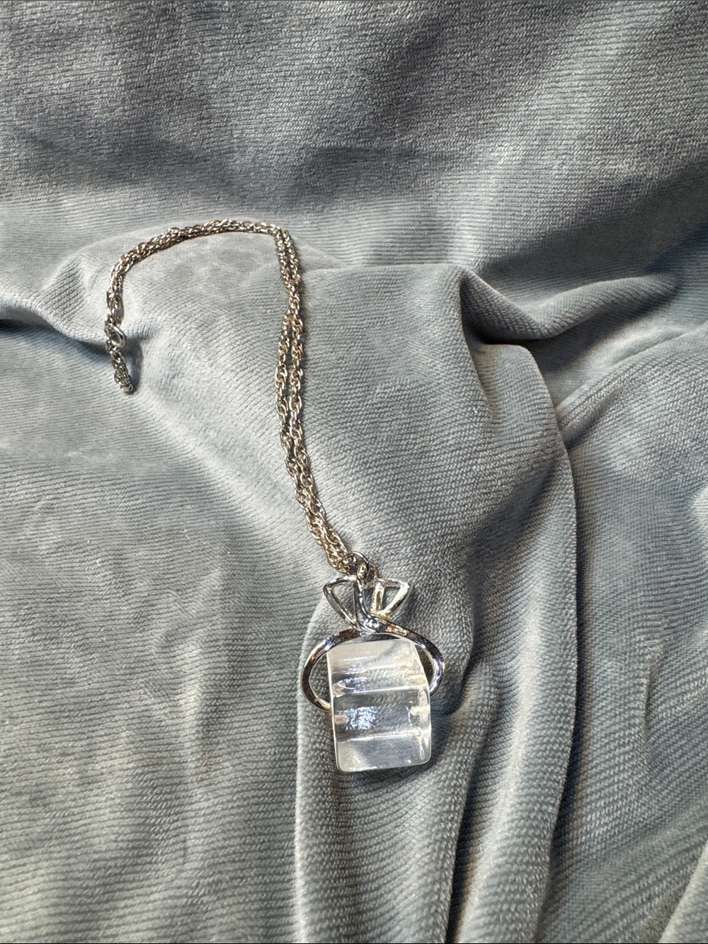 Silver Clear Acrylic “Ice” Pendant Necklace - Women Jewelry